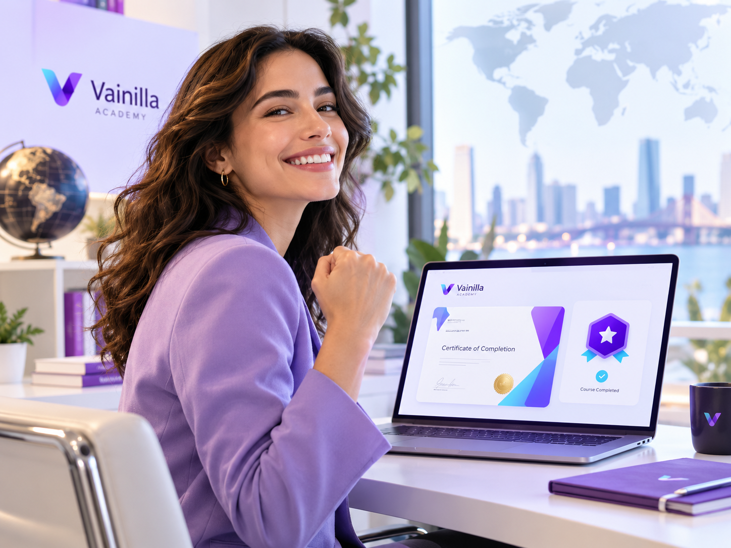 Profesional celebrando una certificación de Vainilla Academy