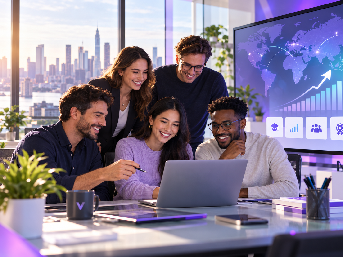 Equipo de empresa que aplica nuevos conocimientos